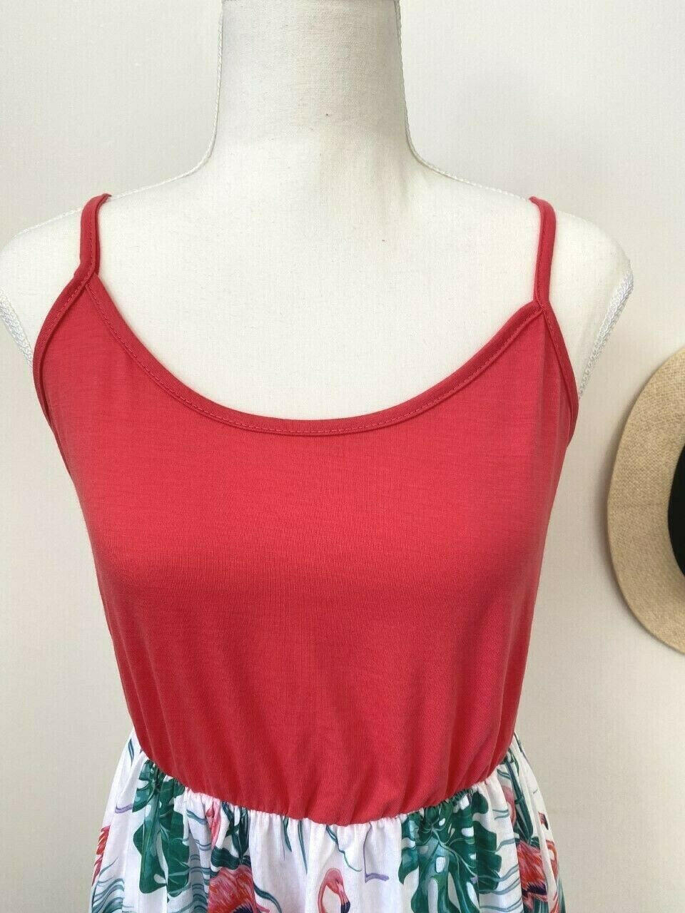 size 12 AUS new womens dress red pink flamingo & palms ruffle high-low dress - MARIGOLD