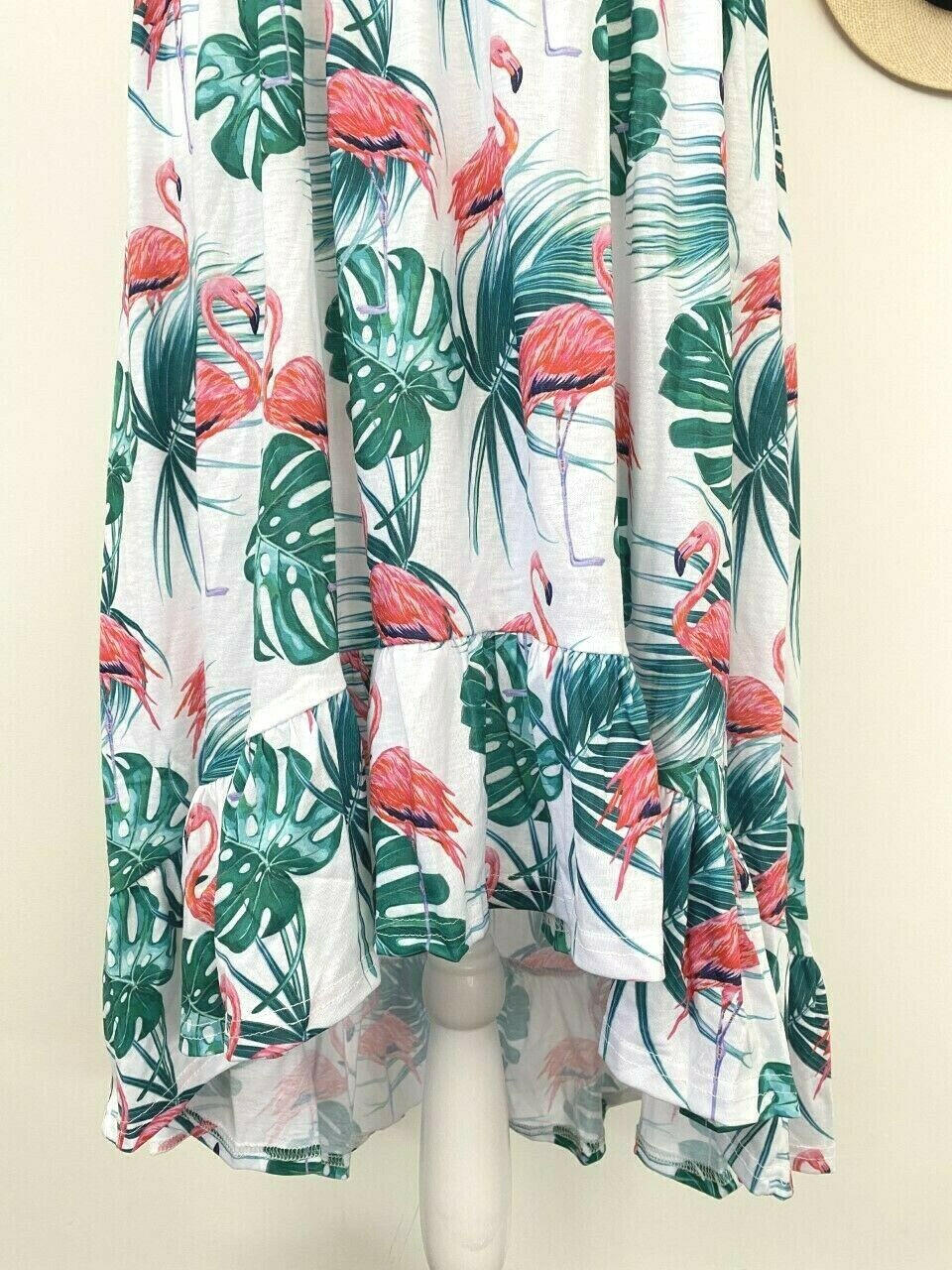 size 12 AUS new womens dress red pink flamingo & palms ruffle high-low dress - MARIGOLD