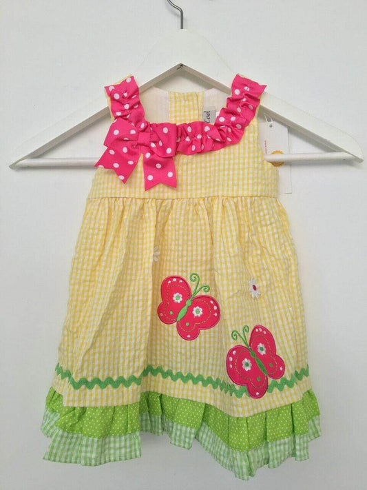 girls dress new size 12 months pink butterfly yellow gingham toddler girl dress - MARIGOLD