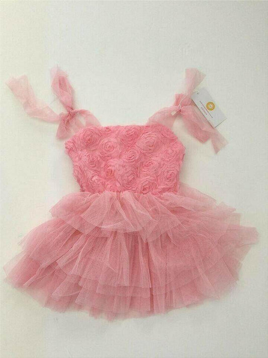 NEW Size 4 years Girls Dress Girls Party Dress Pink Rose Tulle Dress Occasion - MARIGOLD