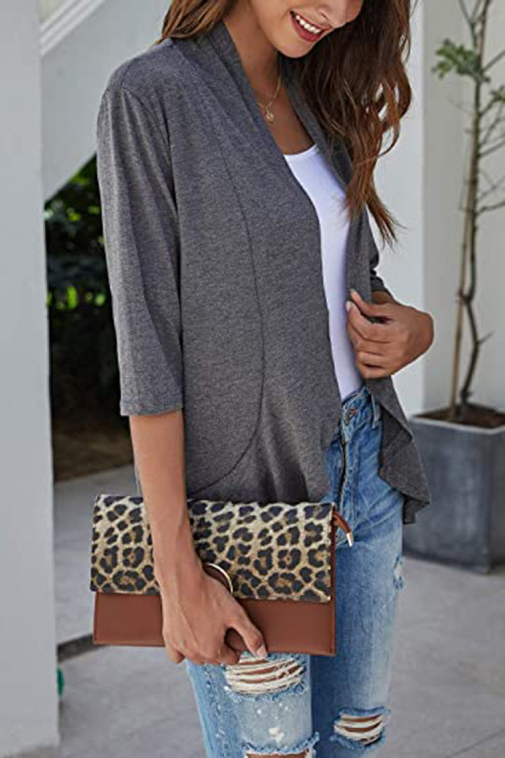 Marigold Collections Australia open front half sleeve cardigan in soft knit, displayed on a neutral background.