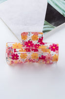 Red Floral Print Clear Plastic Square Hair Claw Clip