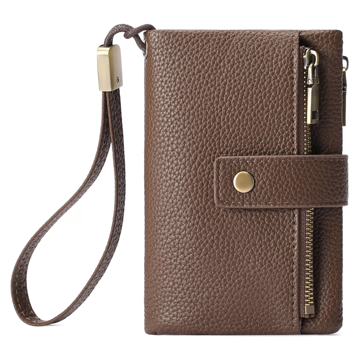 Marigold Collections Australia solid color vegan wristlet wallet made of smooth material, featuring a compact design with a wrist strap.