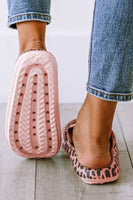 Pink Leopard Print Thick Sole Slip On Slippers