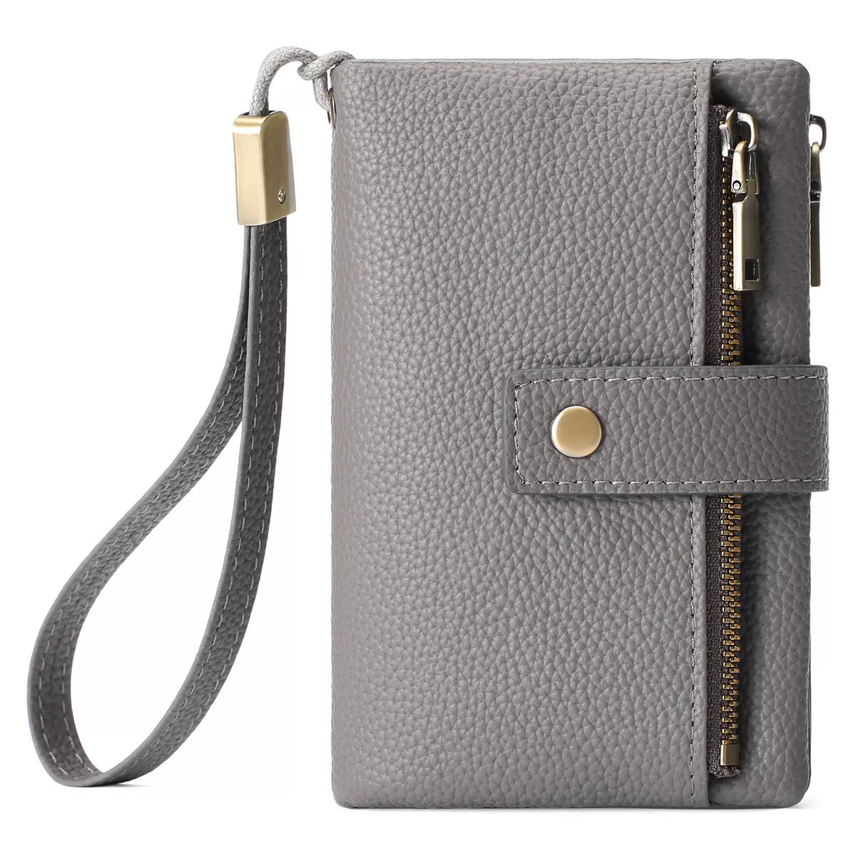 Solid color vegan wristlet wallet by Marigold Collections Australia, compact leather-like bag with wrist strap and card slots.