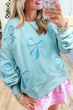 Beau Blue Sequined Bowknot Drop Shoulder Oversized Sweatshirt