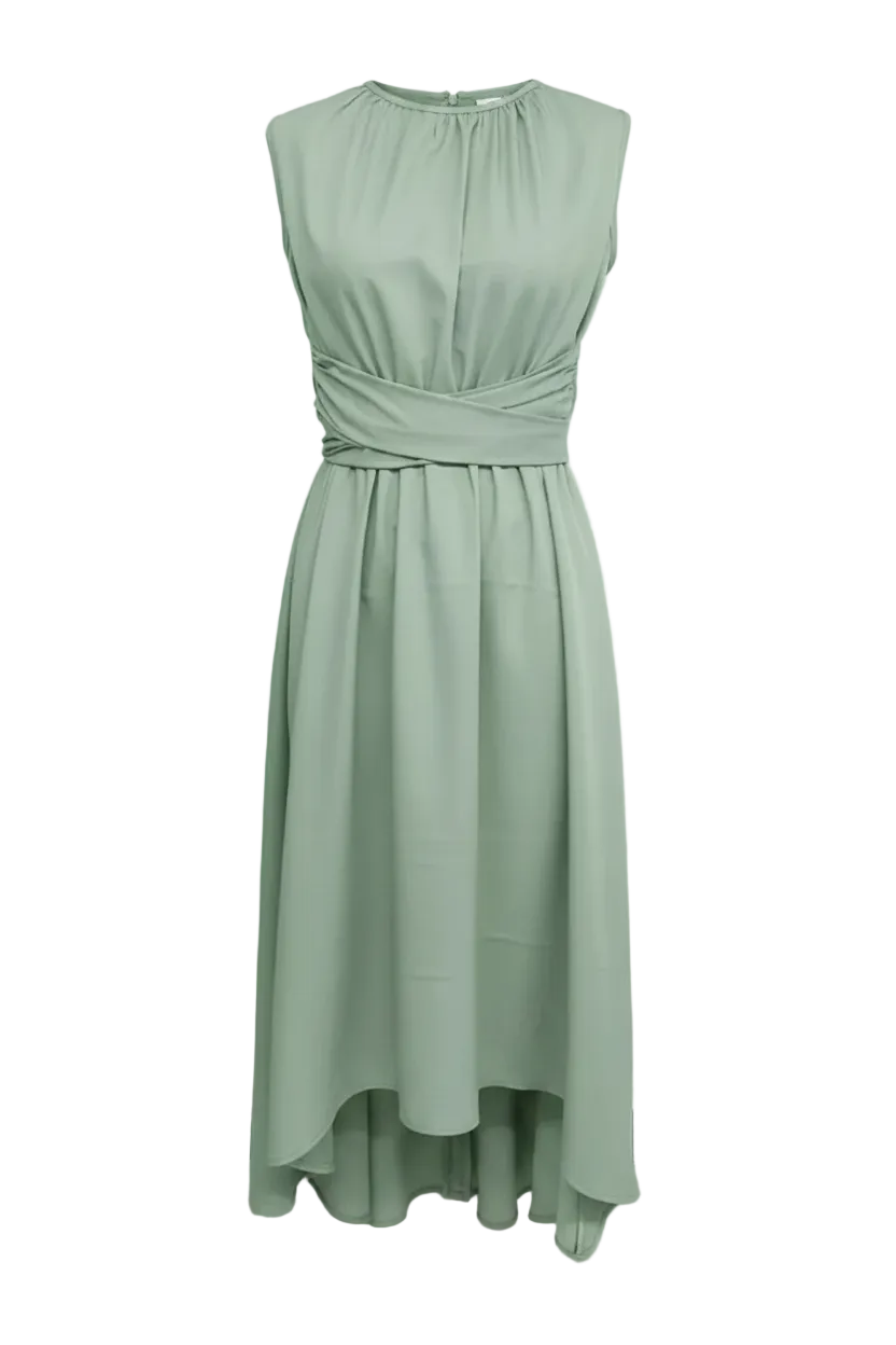 Sleeveless High-Low Hem A-Line Dress-Sage