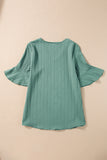 Grass Green Ruffled Half Sleeve V Neck Textured Top