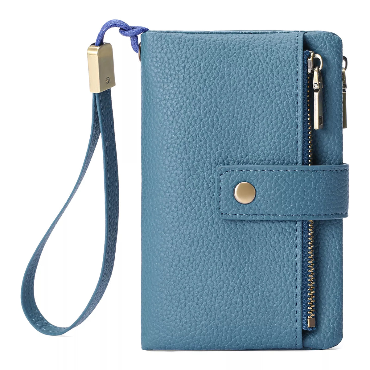 Vegan wristlet wallet in solid color by Marigold Collections Australia, featuring a compact design with a zip closure and wrist strap.
