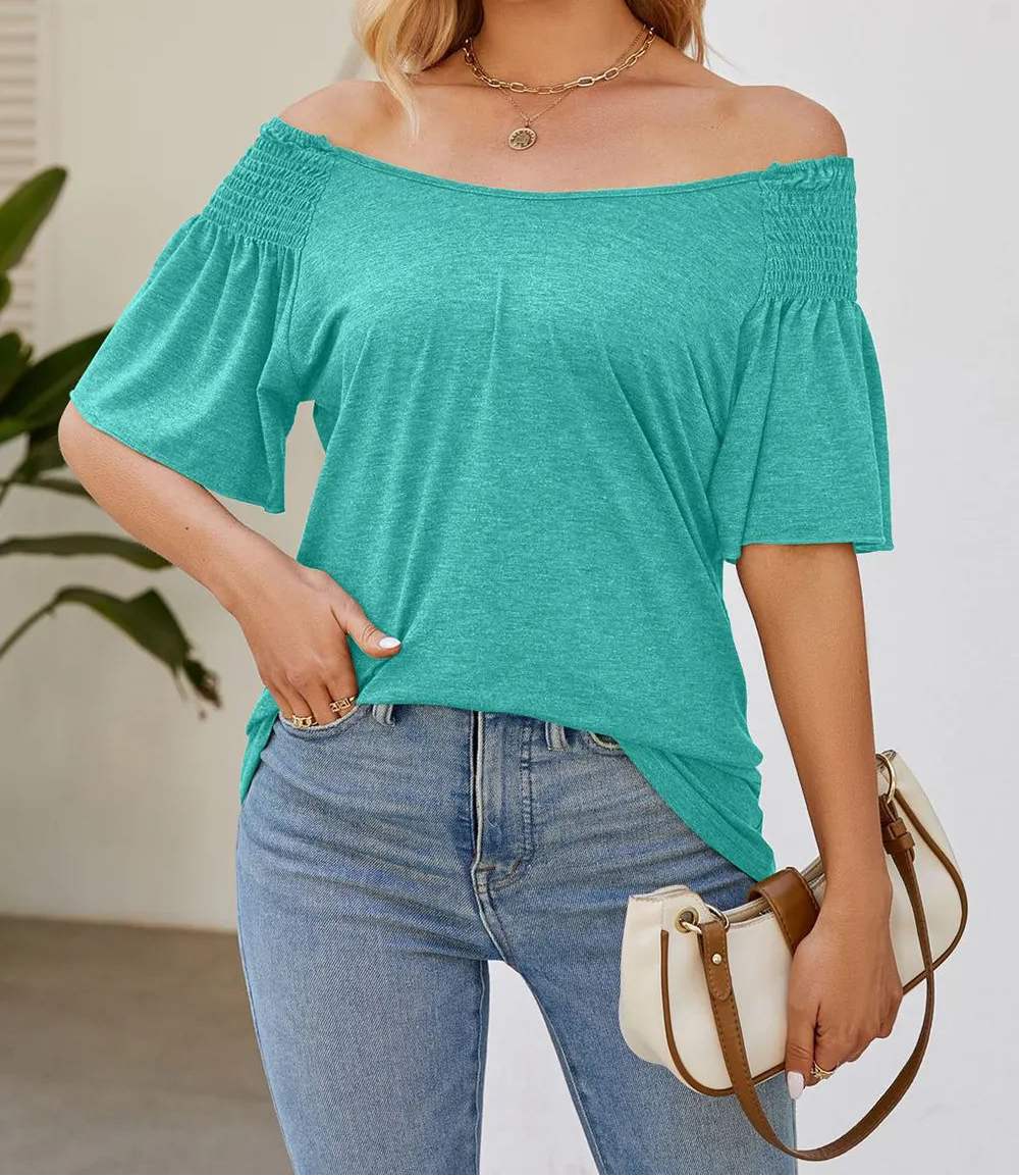 Marigold Collections Australia smocked shoulder flutter sleeve top featuring soft fabric and stylish design, perfect for casual wear.