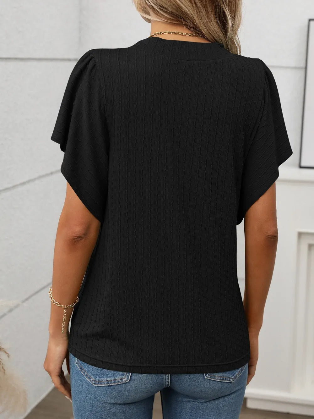 Marigold Collections Australia round neck flutter sleeve top with soft fabric and stylish design, perfect for casual or semi-formal wear.