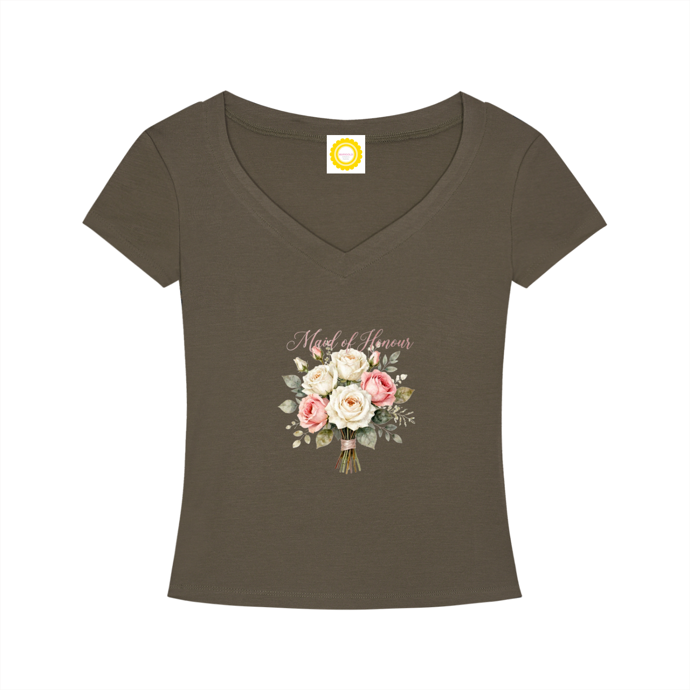 'Maid of Honour' Posy Tencel Slim Fit V-Neck T-Shirt