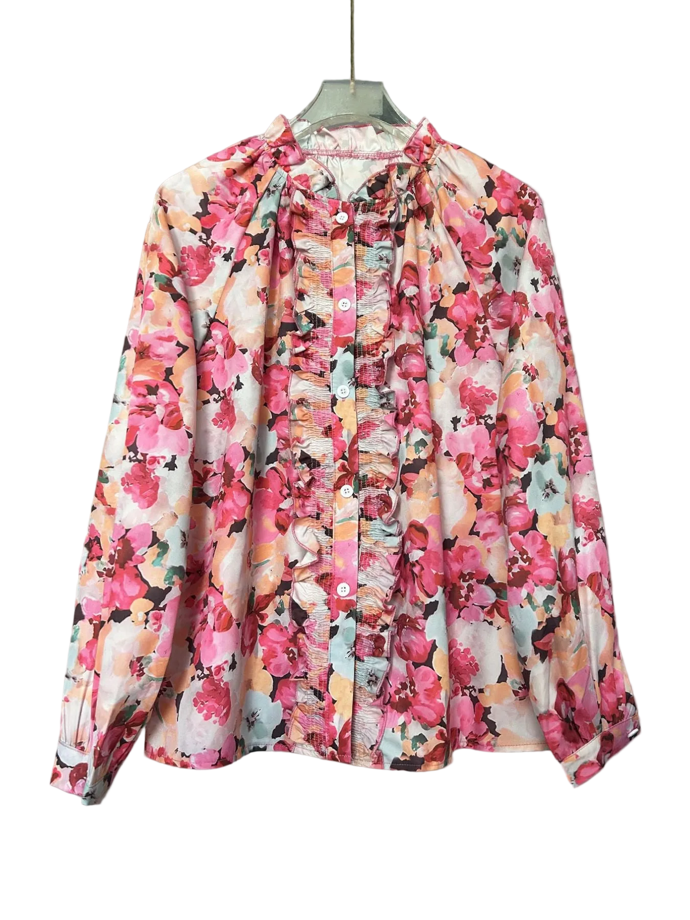 Floral Print Frill Trim Shirt