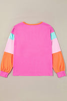 Rose Red Chenille MERRY Christmas Patched Colorblock Long Sleeve Top