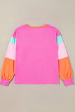 Rose Red Chenille MERRY Christmas Patched Colorblock Long Sleeve Top