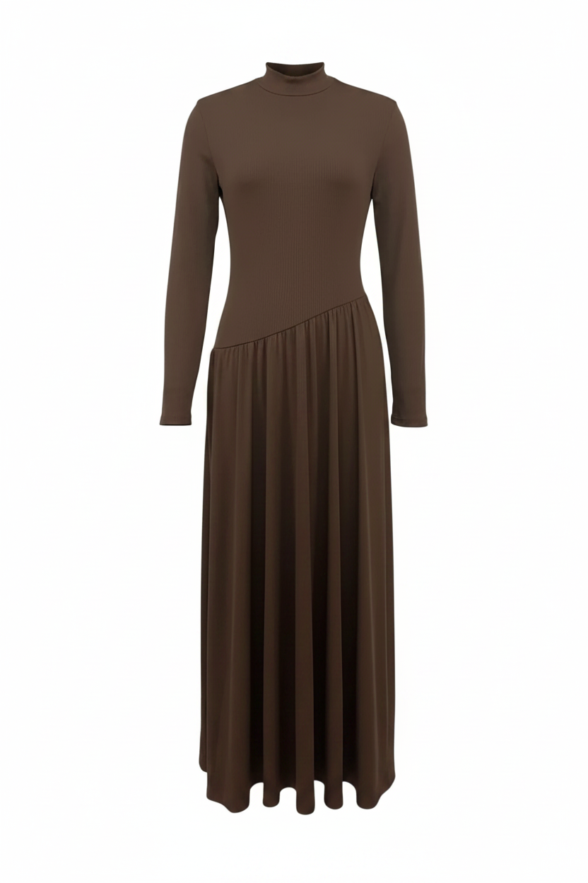 Espresso Mock Neck Long Sleeve Midi Dress