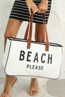 White BEACH PLEASE Print Large Canvas Tote Bag