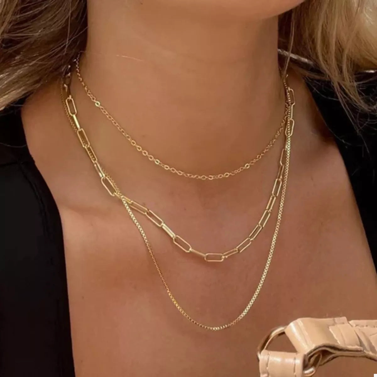 18K Gold-Plated Stainless Steel Three Layered Necklace