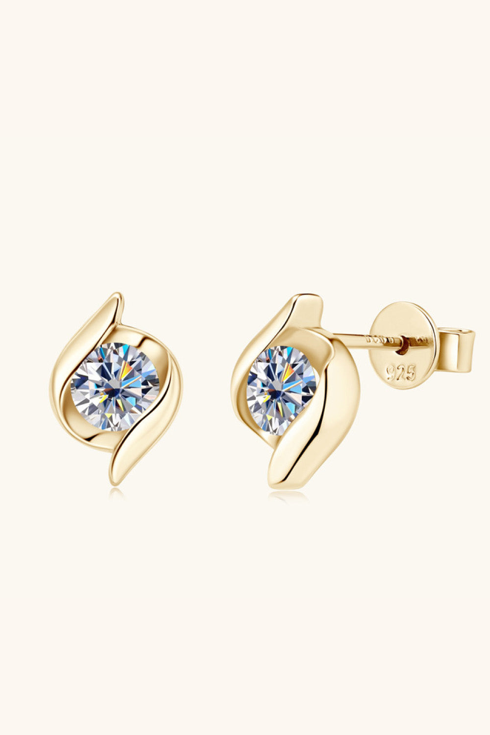 1 Carat Moissanite Stud Earrings Sterling Silver - Round Cut Diamond Alternative gold plated