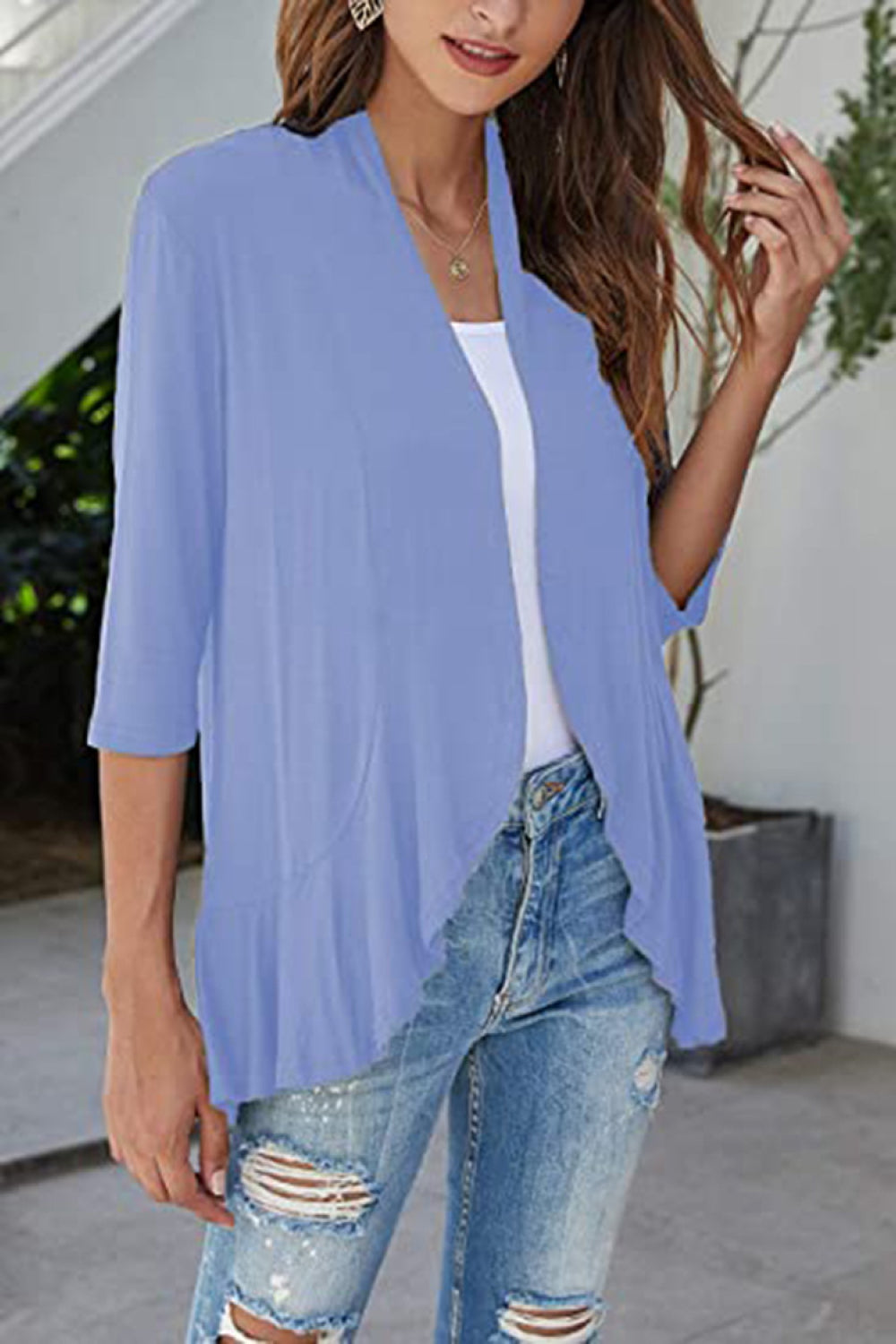 Marigold Collections Australia open front half sleeve cardigan, cozy sweater with a relaxed fit and lightweight knit fabric.