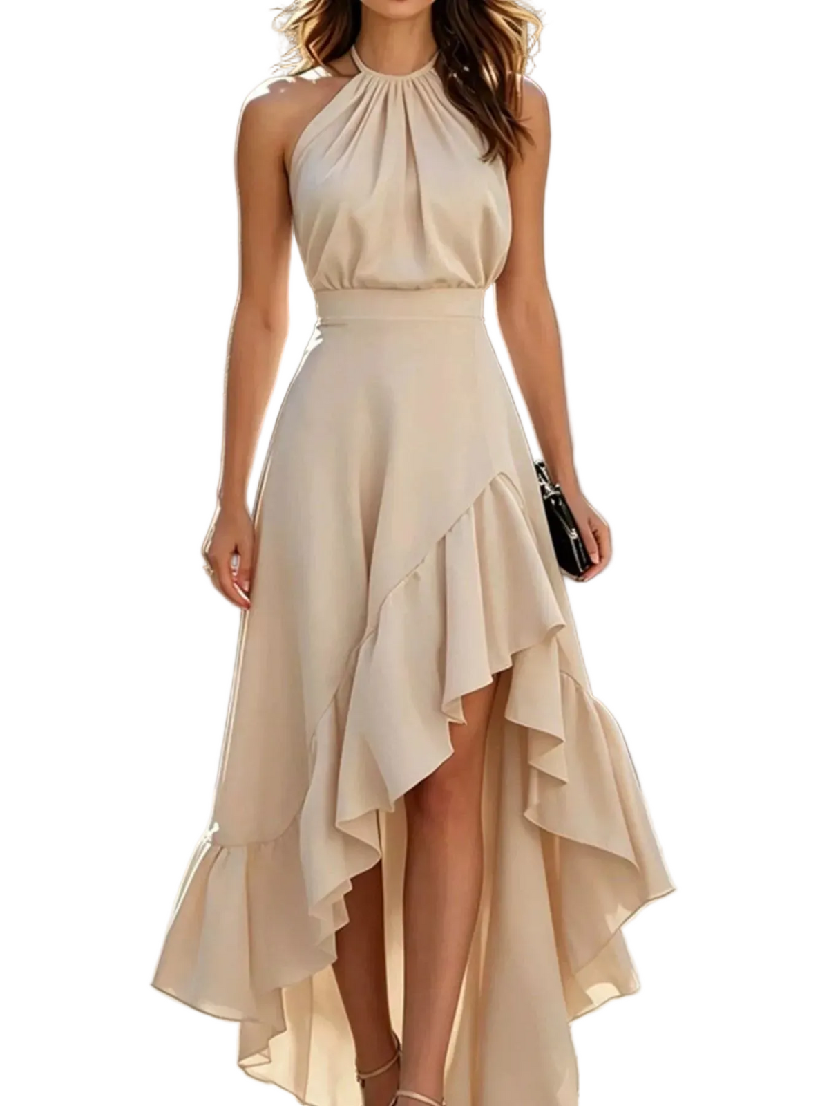 Halter Neck Ruffled High-Low Maxi Dress