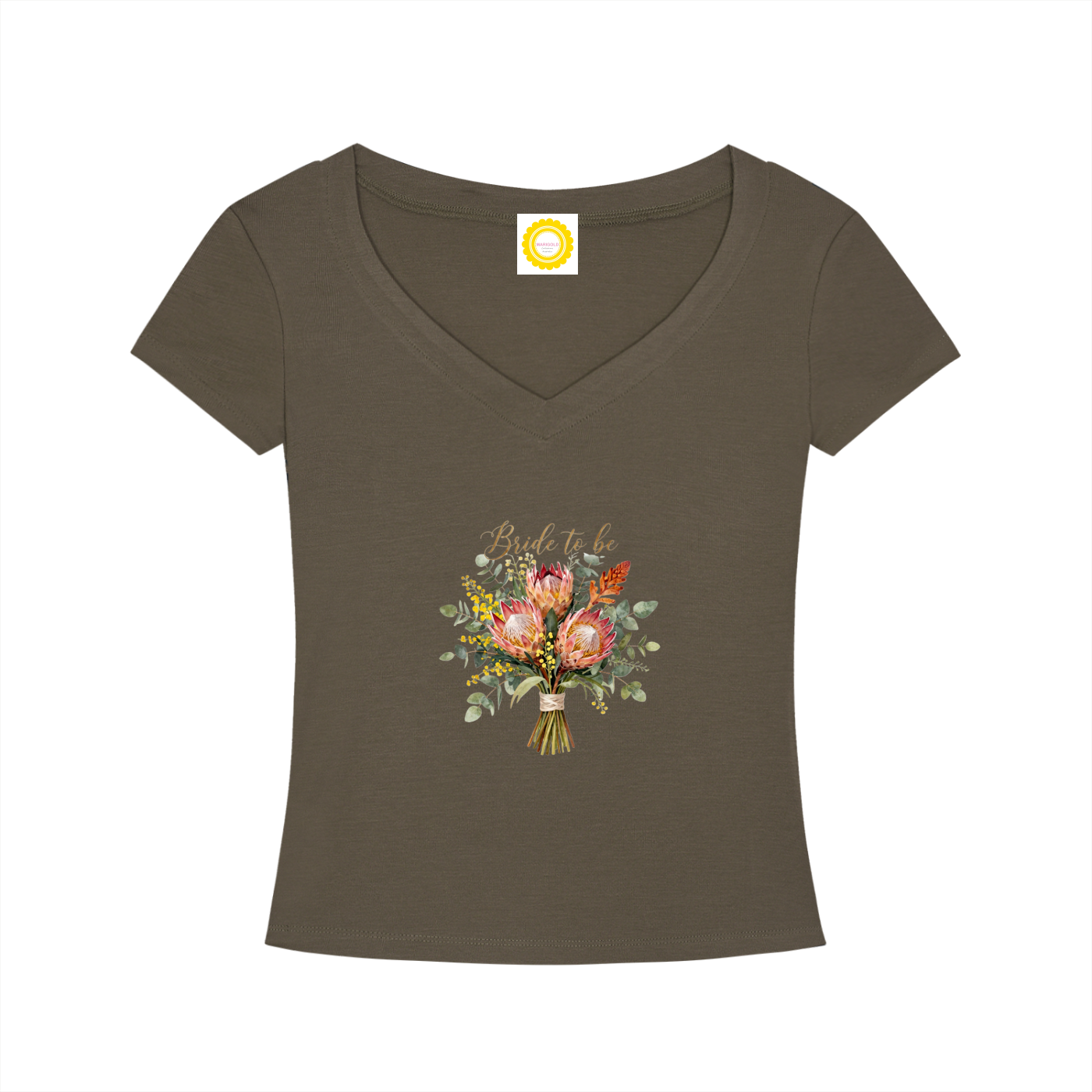 'Bride to be' Aussie Posy Tencel Slim Fit V-Neck T-Shirt - MARIGOLD COLLECTIONS AUSTRALIA