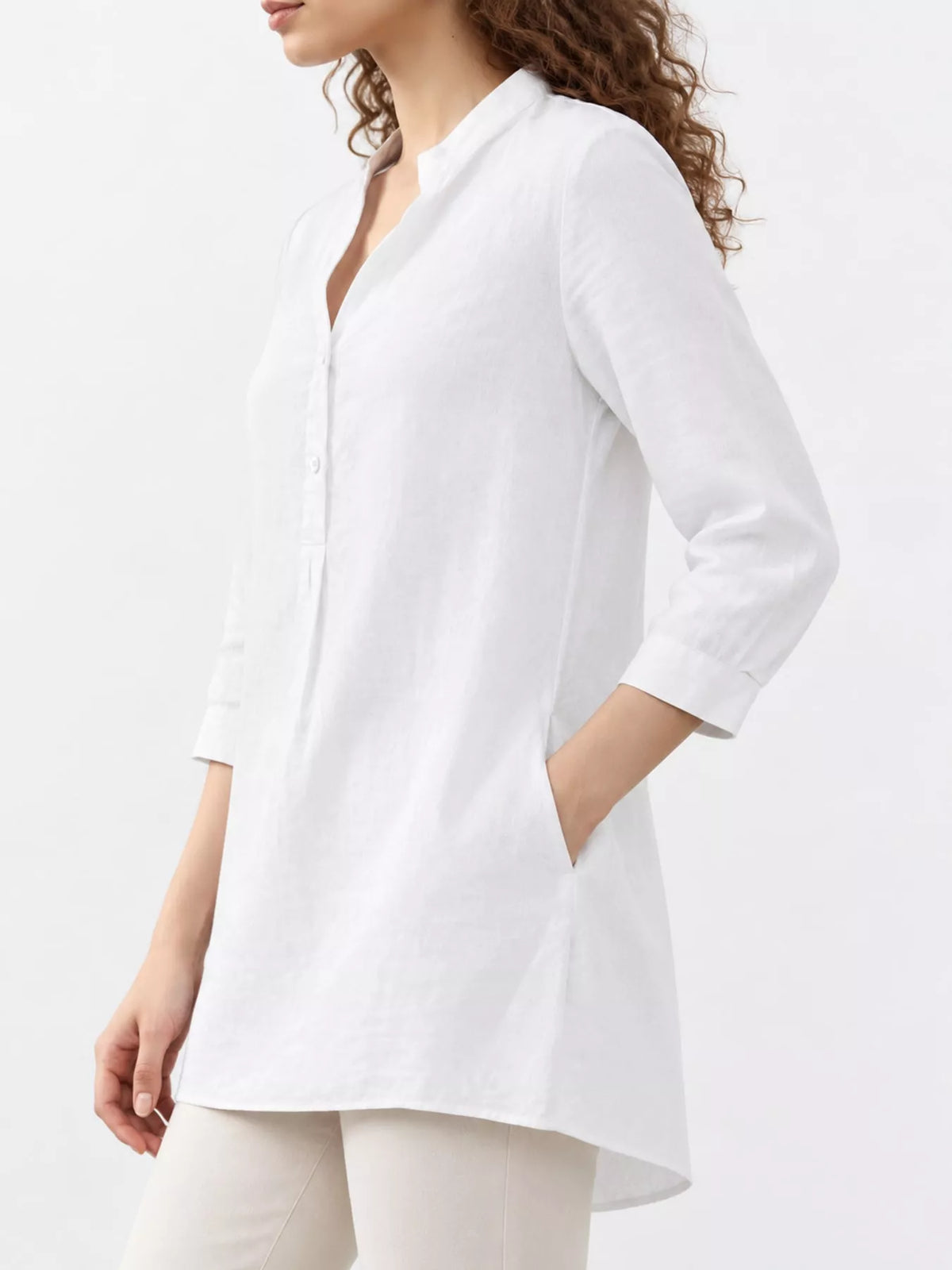 Marigold Collections Australia half button pocketed 3/4 sleeve blouse, stylish tops with front pockets and relaxed fit.