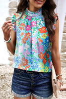 Sky Blue Frilled Collar Floral Vest