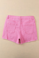 Rose Solid Color Distressed Denim Shorts