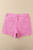 Rose Solid Color Distressed Denim Shorts