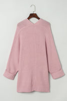 Pink Oversized Fold Over Sleeve Open Front Cardigan