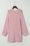 Pink Oversized Fold Over Sleeve Open Front Cardigan