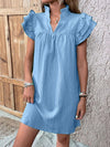 Notched Neckline Mini Dress with Ruffled Cap Sleeves