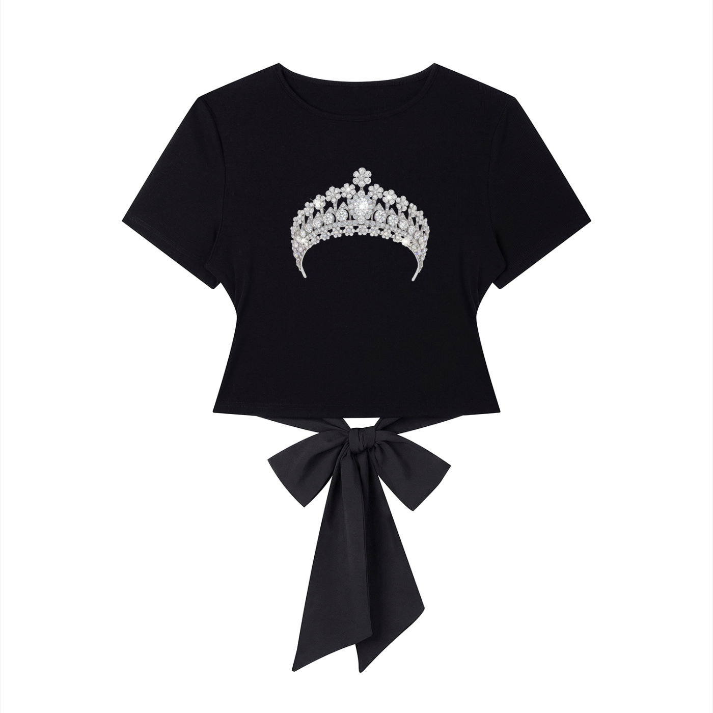 Diamond Tiara Print Bridal Party Hens Women's Slim Fit Boatneck T-Shirt with Back Tie