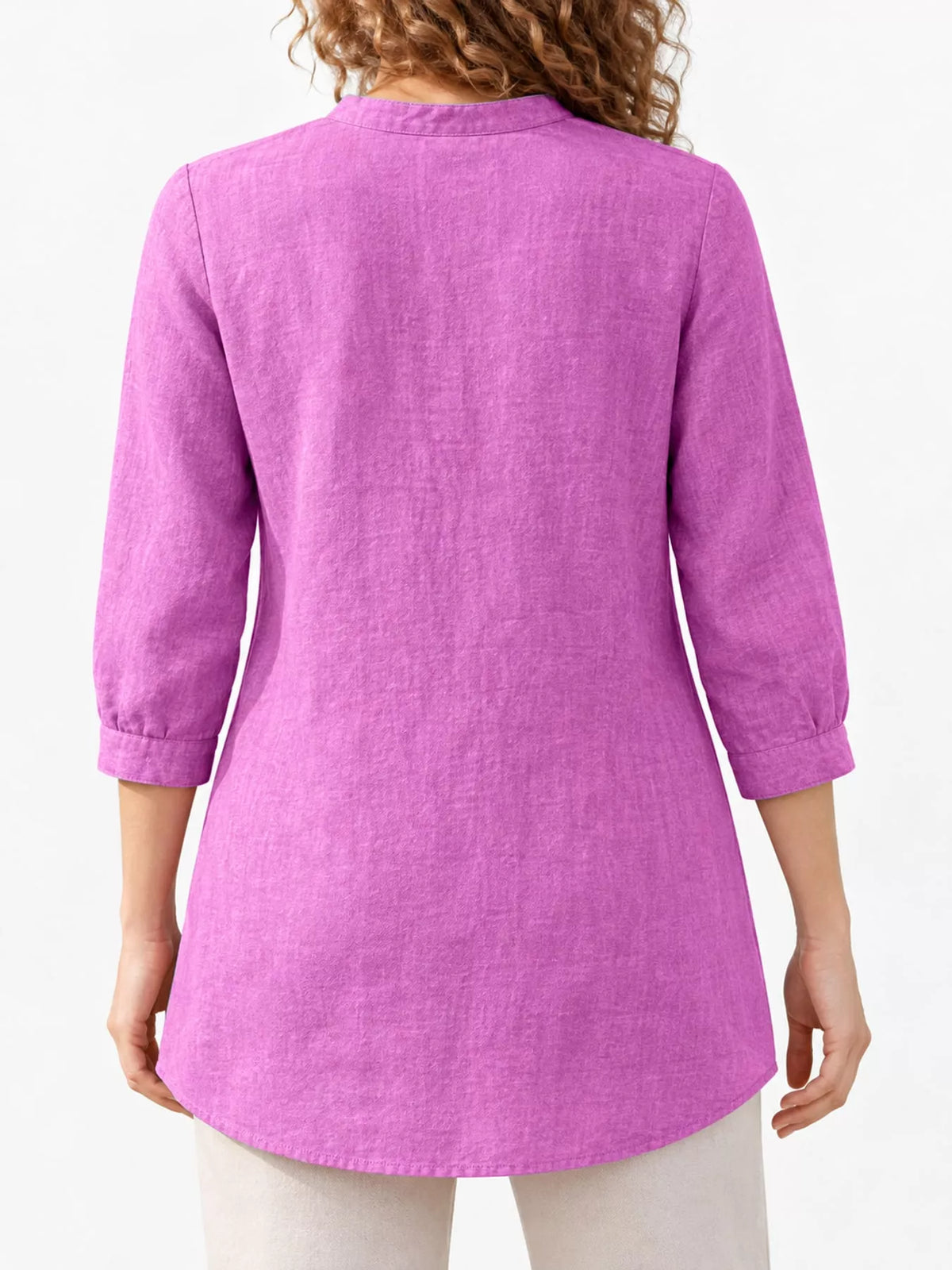 Marigold Collections Australia half button pocketed 3/4 sleeve blouse, showing the stylish blouse with button details and pocket accents.