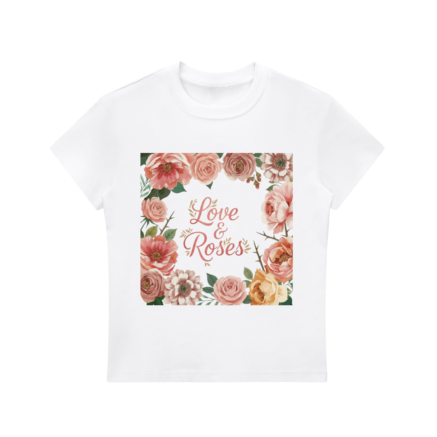 'Love & Roses' Essential Bodycon Crewneck T-Shirt