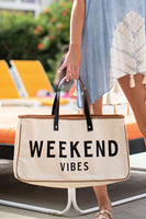 White WEEKEND VIBES Canvas Tote