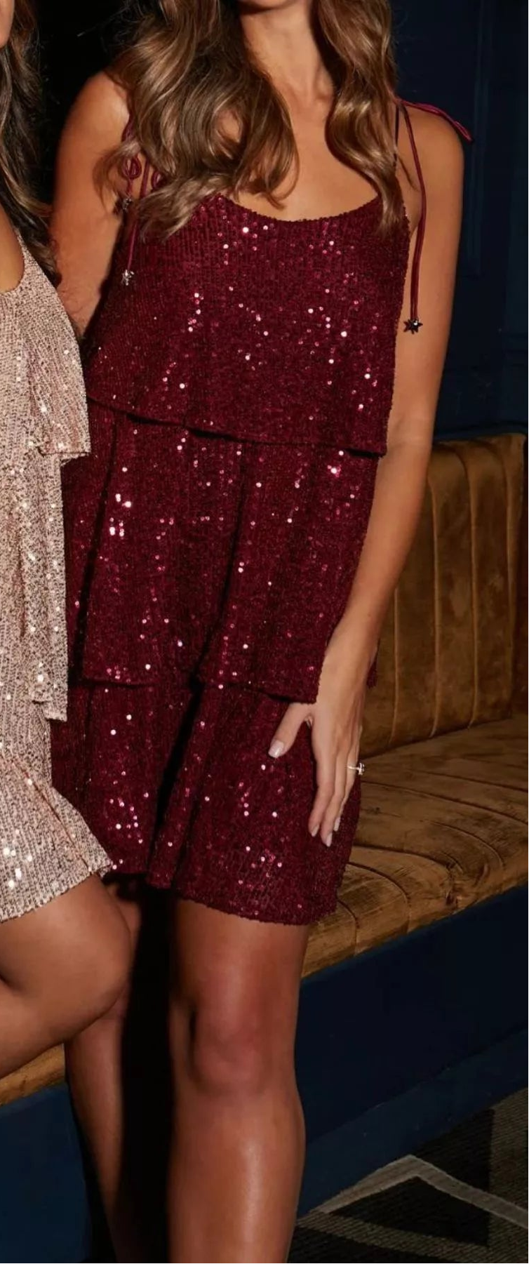 Sequin Tie Shoulder Layered Mini Dress