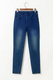 Ashleigh Blue Multiple Pockets Straight Leg Washed Stretchy Knit Casual Jeans