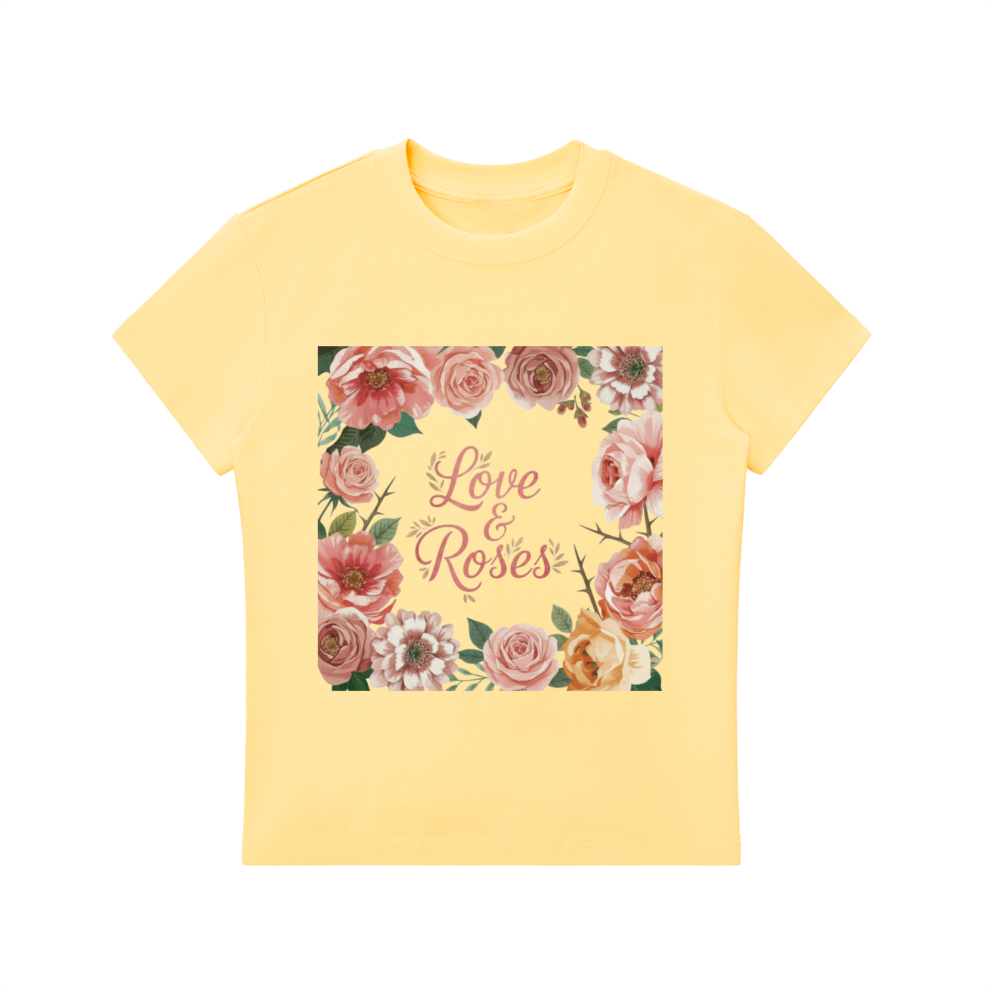'Love & Roses' Essential Bodycon Crewneck T-Shirt