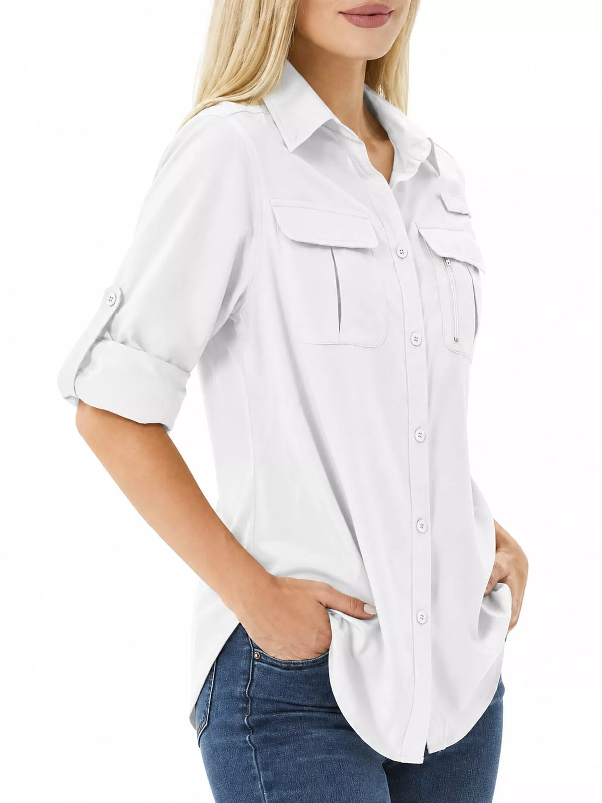 Marigold Collections Australia safari shirt with button-down front and rolled-up sleeves, lightweight tops blouse for casual wear