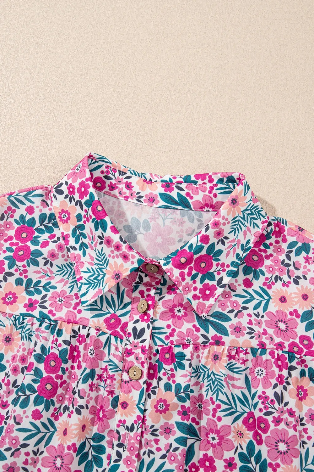 Floral short sleeve mini shirt dress by Marigold Collections Australia, featuring a lightweight fabric and button front.