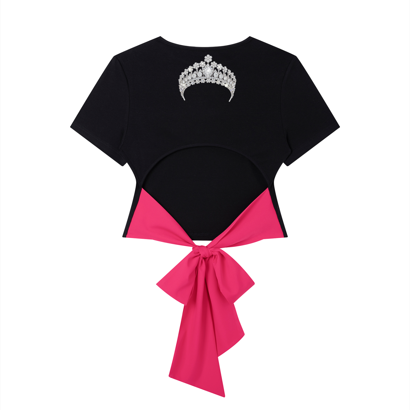Diamond Tiara Print Bridal Party Hens Women's Slim Fit Boatneck T-Shirt with Back Tie
