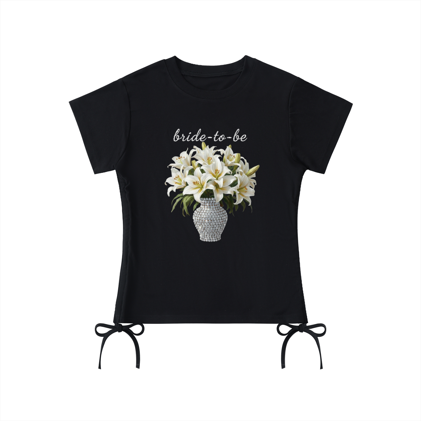 'bride-to-be' white lilies & crystal Drawstring T-Shirt - MARIGOLD COLLECTIONS AUSTRALIA