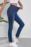 Ashleigh Blue Multiple Pockets Straight Leg Washed Stretchy Knit Casual Jeans