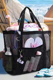 Black Multi-pocket Large Mesh Tote Bag