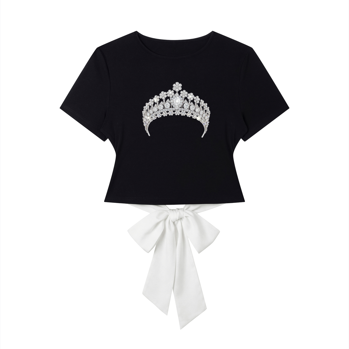 Diamond Tiara Print Bridal Party Hens Women's Slim Fit Boatneck T-Shirt with Back Tie
