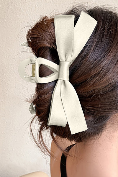 White Bow Decor Large Hair Claw Clip