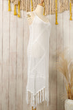 White Crisscross Knot Back Hollow Out Tasseled Beach Dress