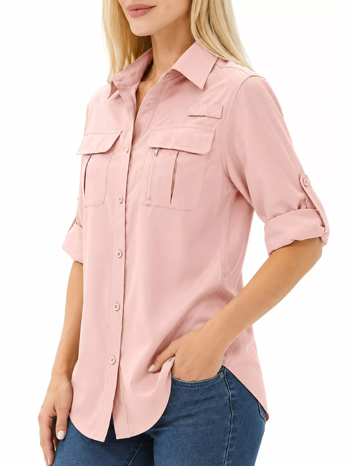 Marigold Collections Australia safari shirt with button-down front and roll-up sleeves, lightweight tops blouse for casual wear